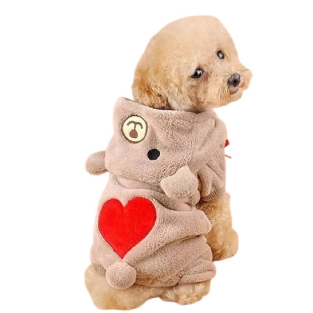 Coral Fleece Thickened Four-Legged Clothes With Bear & Heart Pattern